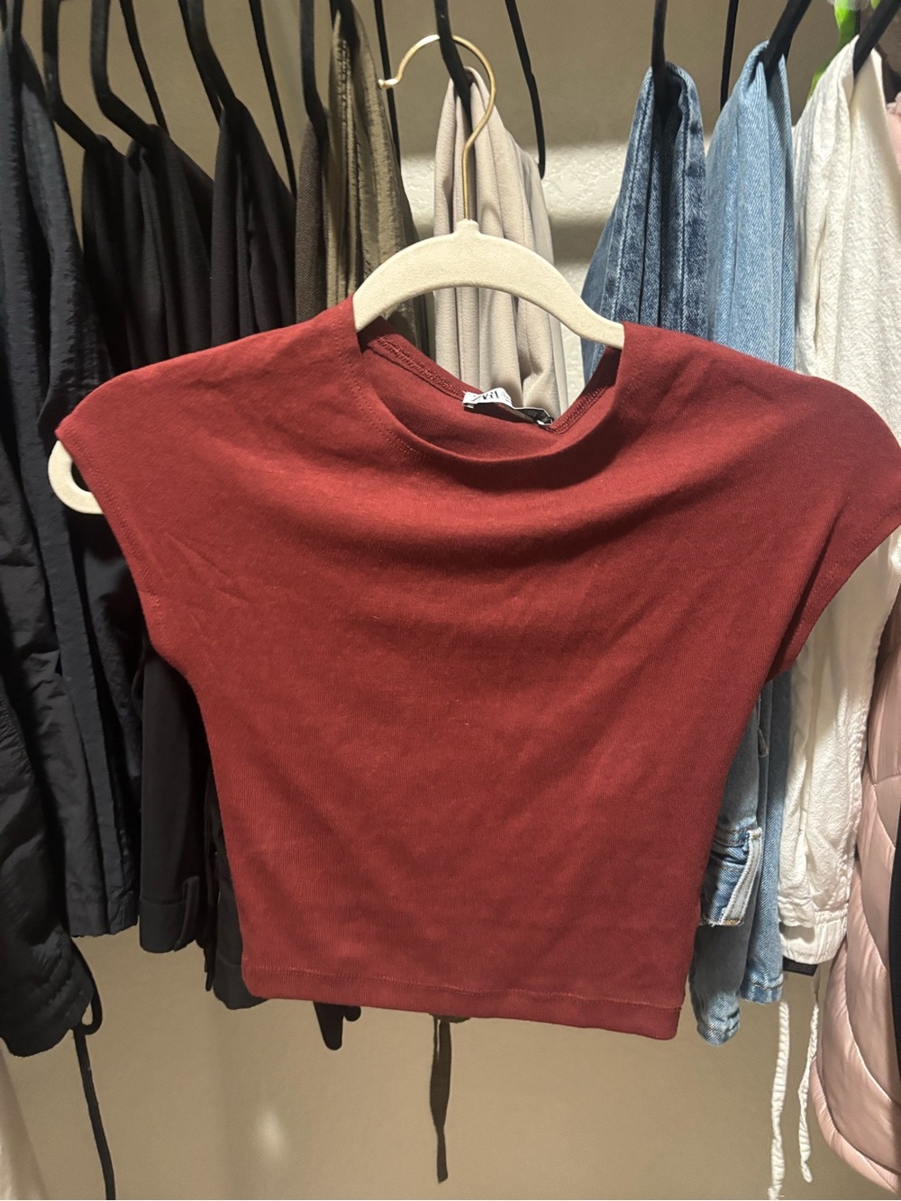 Zara Rust Red Cropped Knit Tee